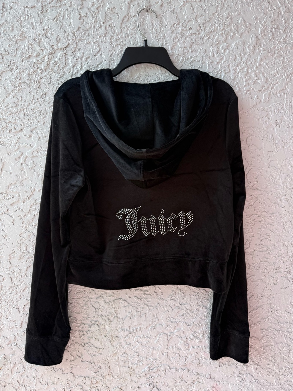 Juicy Couture Classic Bling Track Velour Zip Up Hoodie Black Rhinestone Large